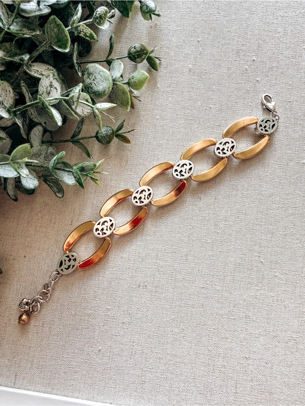 Brighton Two Tone Gold Silver Link Bracelet Scroll